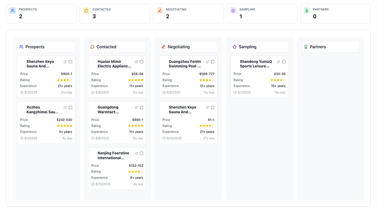 Manage suppliers → find winning samples